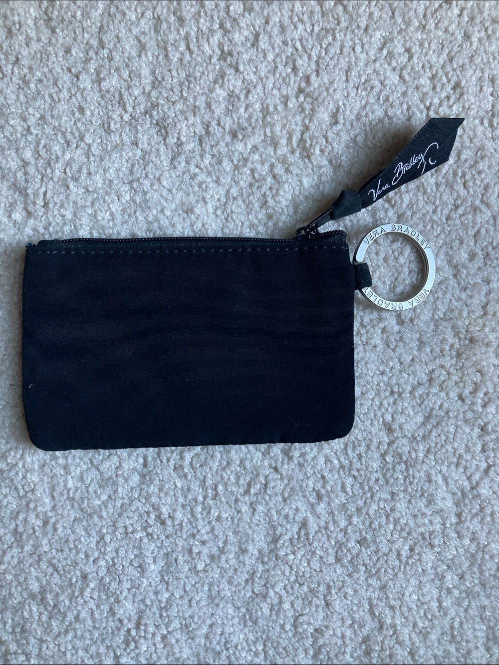Vera Bradley black zip ID case card holder with key ring